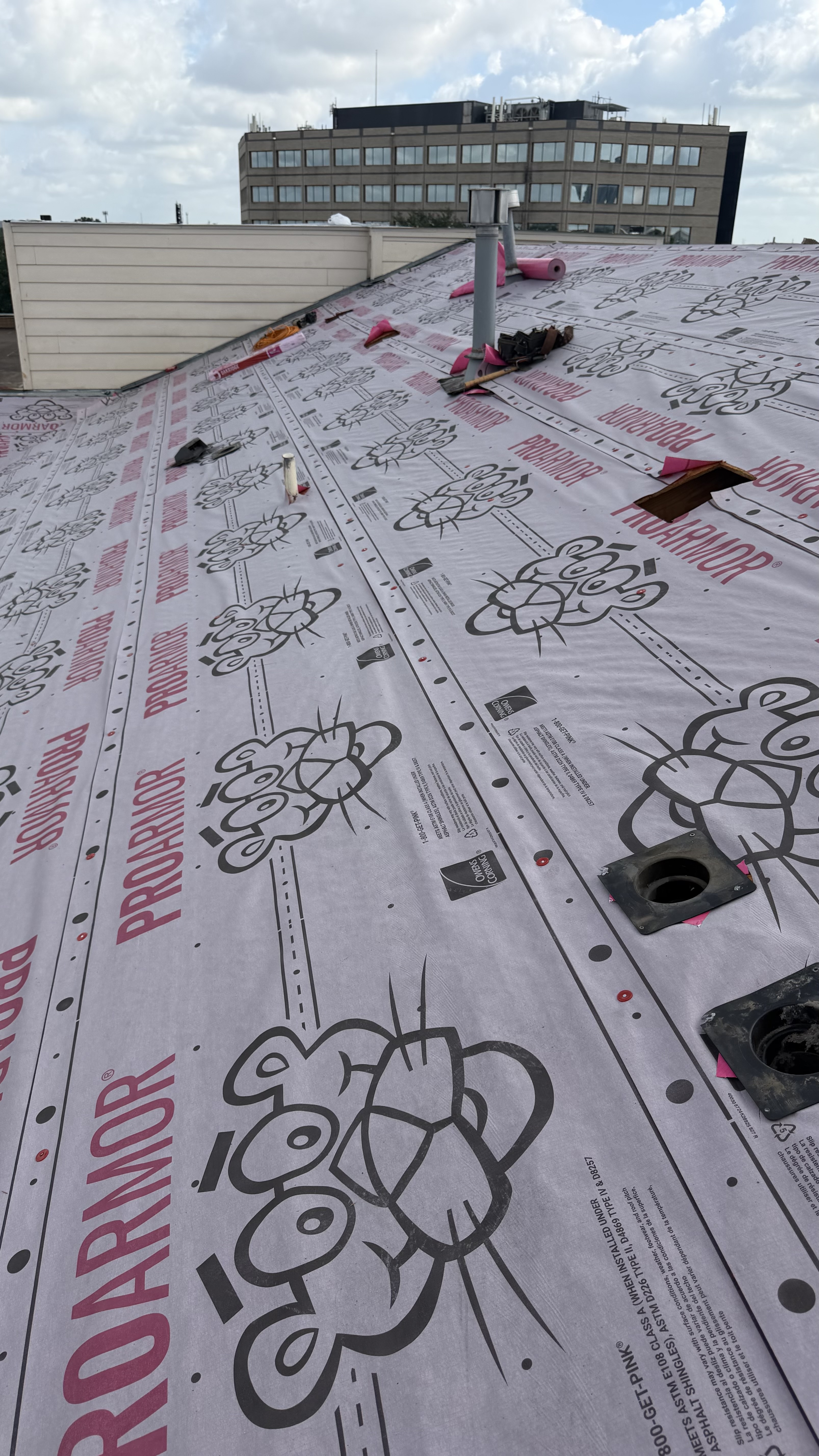 Underlayment installed on a residential roof
